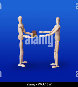 Wooden toy figures with gold on blue Stock Photo