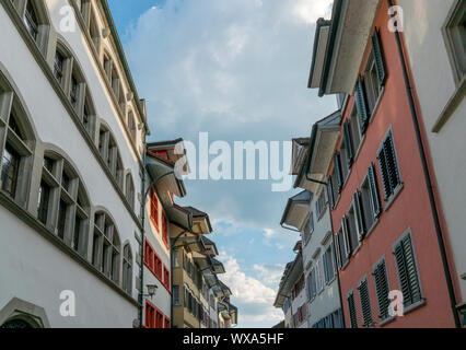 Zug, ZG / Switzerland - 20 April, 2019: the historic old city of Zug in Switzerland with ist colorfu Stock Photo