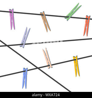 Clothespegs background, isolated objects over white Stock Photo
