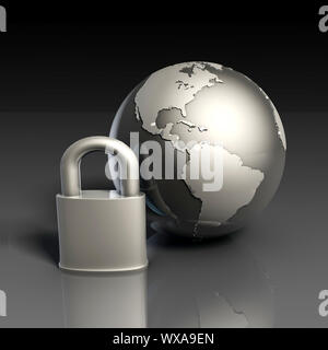 Data Security with Globe and Lock of the Internet Stock Photo