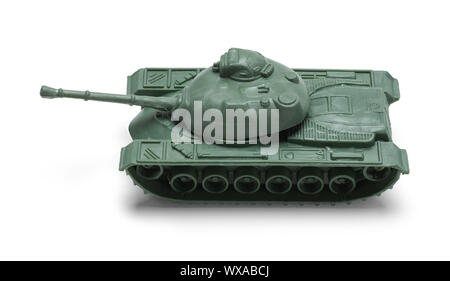 Green Toy Plastic Tank Isolated on White Background. Stock Photo