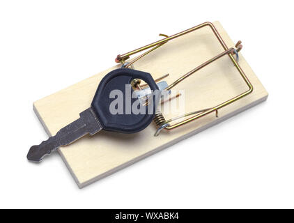 Mouse Trap with Car Key Isolated on White. Stock Photo