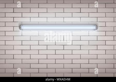Neon lamp on White brick wall Stock Vector