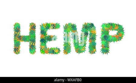 HEMP word isolated on the white background made from cannabis leaves vector illustration Stock Vector