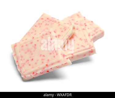 White Chocolate Peppermint Bark Squares Isolated on White. Stock Photo