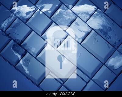 Internet security concept, key on world map blue background, network protection, Elements of this image furnished by NASA Stock Photo