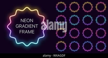 Neon gradient wavy Frame with copy space. Templates set of Neon gradient round Border. Expressive, creative and futuristic graphic element, geometric Stock Vector