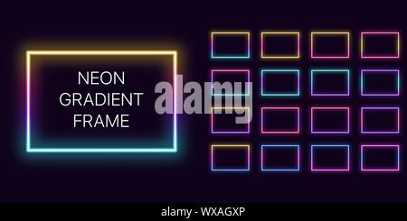 Neon gradient rectangle Frame with copy space. Templates set of Neon gradient rectangular Border. Expressive, creative and futuristic graphic element, Stock Vector