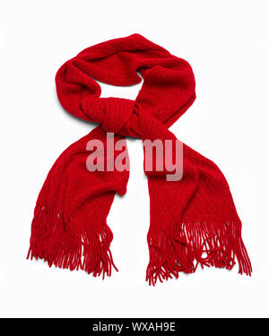Red Wool Scarf Isolated on White Background. Stock Photo