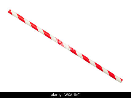 Red and White Striped Straw Cut Out On White. Stock Photo