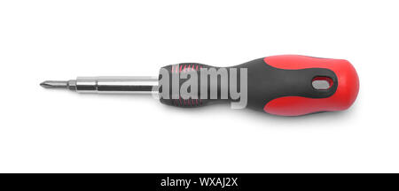 Red and Black Screwdriver Isolated on White Background. Stock Photo