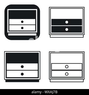 Black and white nightstand bedside icons set design illustration of bedside table vector signs for web isolated on white Stock Vector