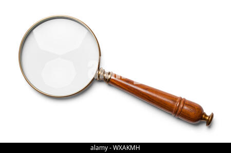 Wood Handle Magniying Glass Isolated on White. Stock Photo