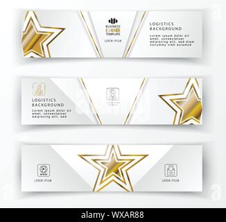Business white banner with gold stars template, Logistics horizontal template. Abstract cover header background template for website design Stock Vector