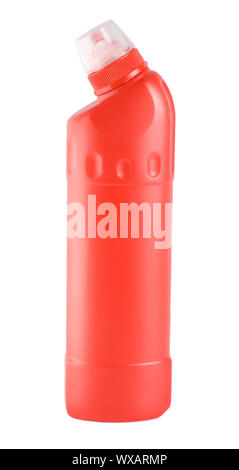 Detergent in the red bottle isolated on white background Stock Photo