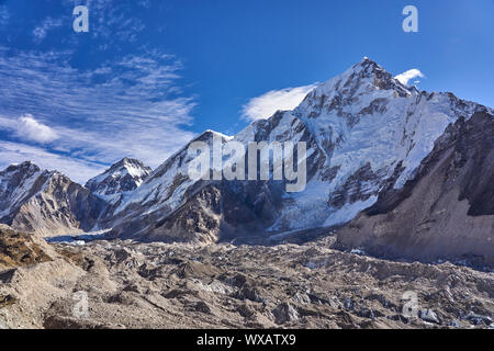 The Khumbu glacier at Mountain Nuptse in Nepal Stock Photo