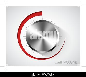 Chrome volume knob with scale on white background Stock Vector