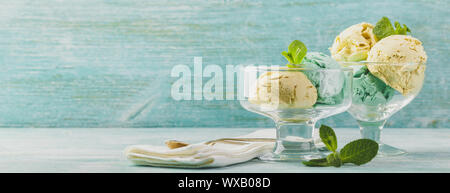 Ice cream with mint in ceramic bowl Stock Photo