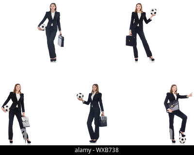 Businesslady with ball on white Stock Photo