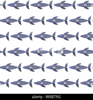 Seamless pattern from colorful whale with mechanic heart on white background. Low poly imitation, can be printed on textile, wallpaper, wrapping paper, greeting cards, wedding decoration, etc. Vector Illustration. EPS10 Stock Vector