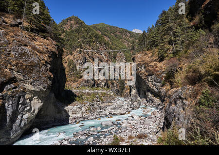 Hillary suspension bridge in Nepal Stock Photo