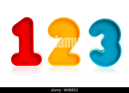 Colorful plastic numbers one two three on white background Stock Photo