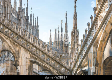 Architecture on roof of Duomo cathedral Stock Photo