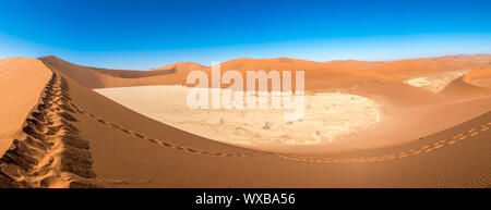 Panoramic view of sand dunes in Deadvlei, Sossusvlei, Namibia