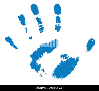 blue human handprint on white Stock Photo