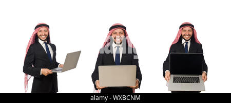 Arab businessman with computer on white Stock Photo