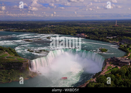 Horseshoe Falls including Hornblower Boat sailing on Niagara River, Canada and USA natural border