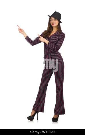 Woman wearing striped costume isolated on white Stock Photo