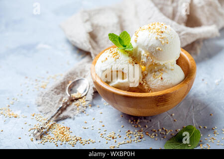 Ice cream balls with sesame seed. Stock Photo