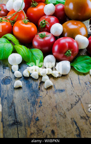 tasty colorful organic food ingredients for tomato mozzarella salad Stock Photo