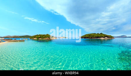 Ksamil beach panorama, Albania Stock Photo