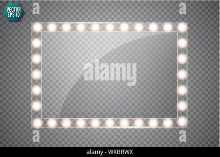 Makeup mirror isolated with gold lights. Vector square frames illustration Stock Vector