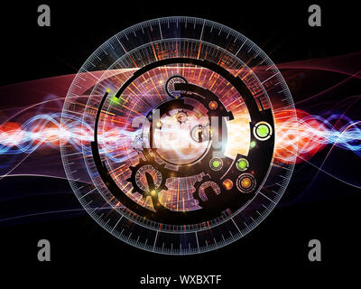 Differential Engine Series. Backdrop composed of gears, numbers and fractal elements and suitable for use in the projects on computers, technology and Stock Photo