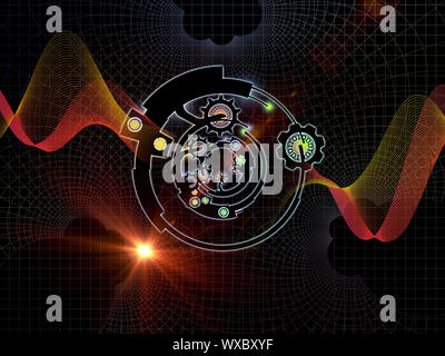 Differential Engine Series. Graphic composition of gears, numbers and fractal elements to serve as complimentary design for subject of computers, tech Stock Photo
