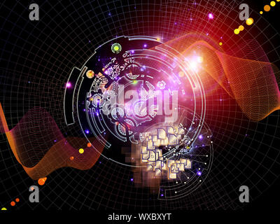 Differential Engine Series. Backdrop composed of gears, numbers and fractal elements and suitable for use in the projects on computers, technology and Stock Photo