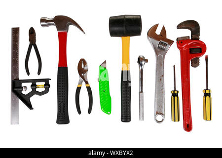 Assortment of many different tools isolated on white Stock Photo
