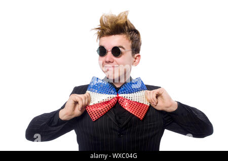 Funny man with giant bow tie Stock Photo