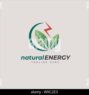green Natural energy logo design vector leaf conceptual with thunder Stock Vector