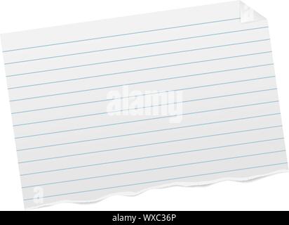 torn piece of ruled paper with folded corner and shadow vector illustration Stock Vector