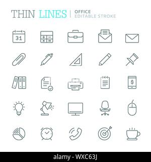 Collection of office related line icons. Editable stroke Stock Vector