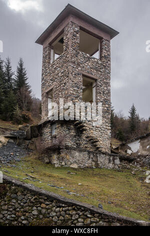 old abandoned watch tower in svanetia Stock Photo