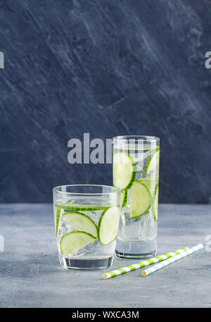 Infused water with cucumber and ice Stock Photo