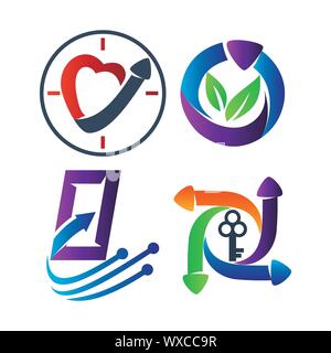 Time farm Technology Key Arrow Direction Vector color Set Stock Vector