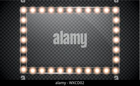 Makeup mirror isolated with gold lights. Vector square frames illustration Stock Vector