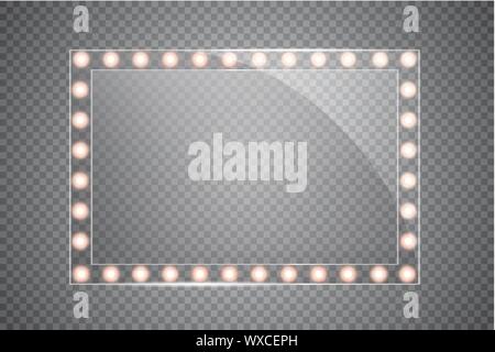 Makeup mirror isolated with gold lights. Vector square frames illustration Stock Vector