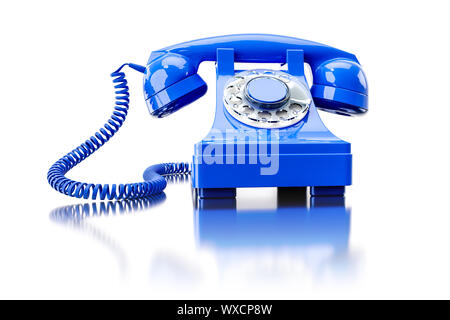 old blue dial-up phone Stock Photo